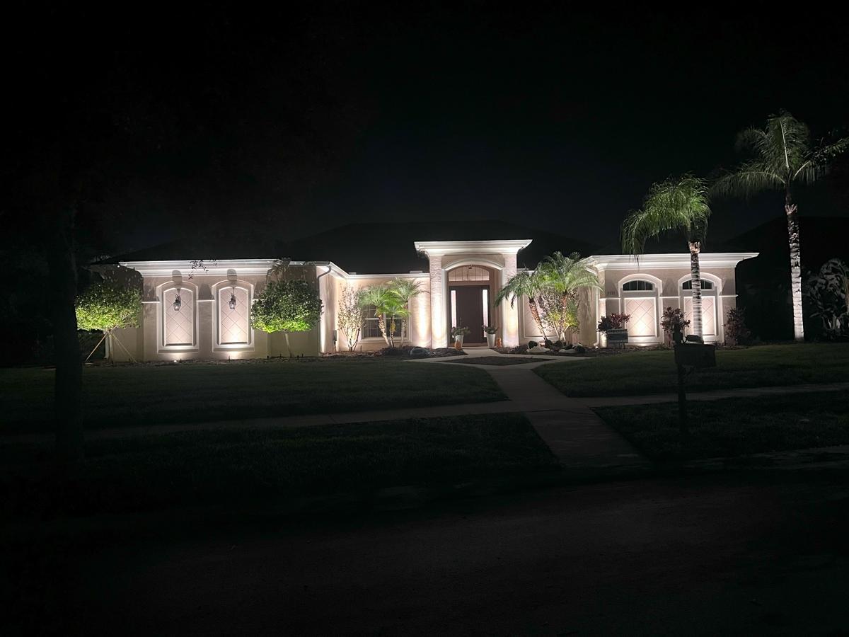 Elegant Front Yard Lighting with Uplights – Wesley Chapel Home