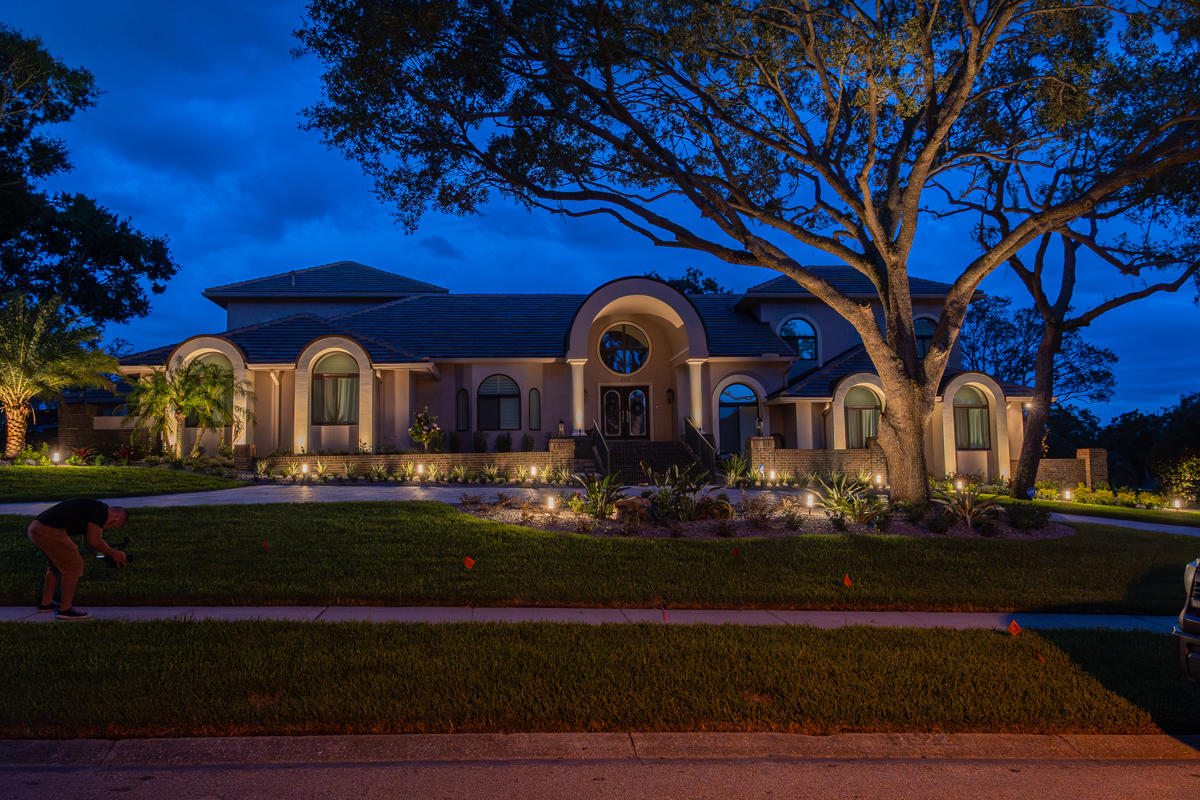 Elegant Outdoor Lighting on Large Oak and Entryway – Lutz Residence