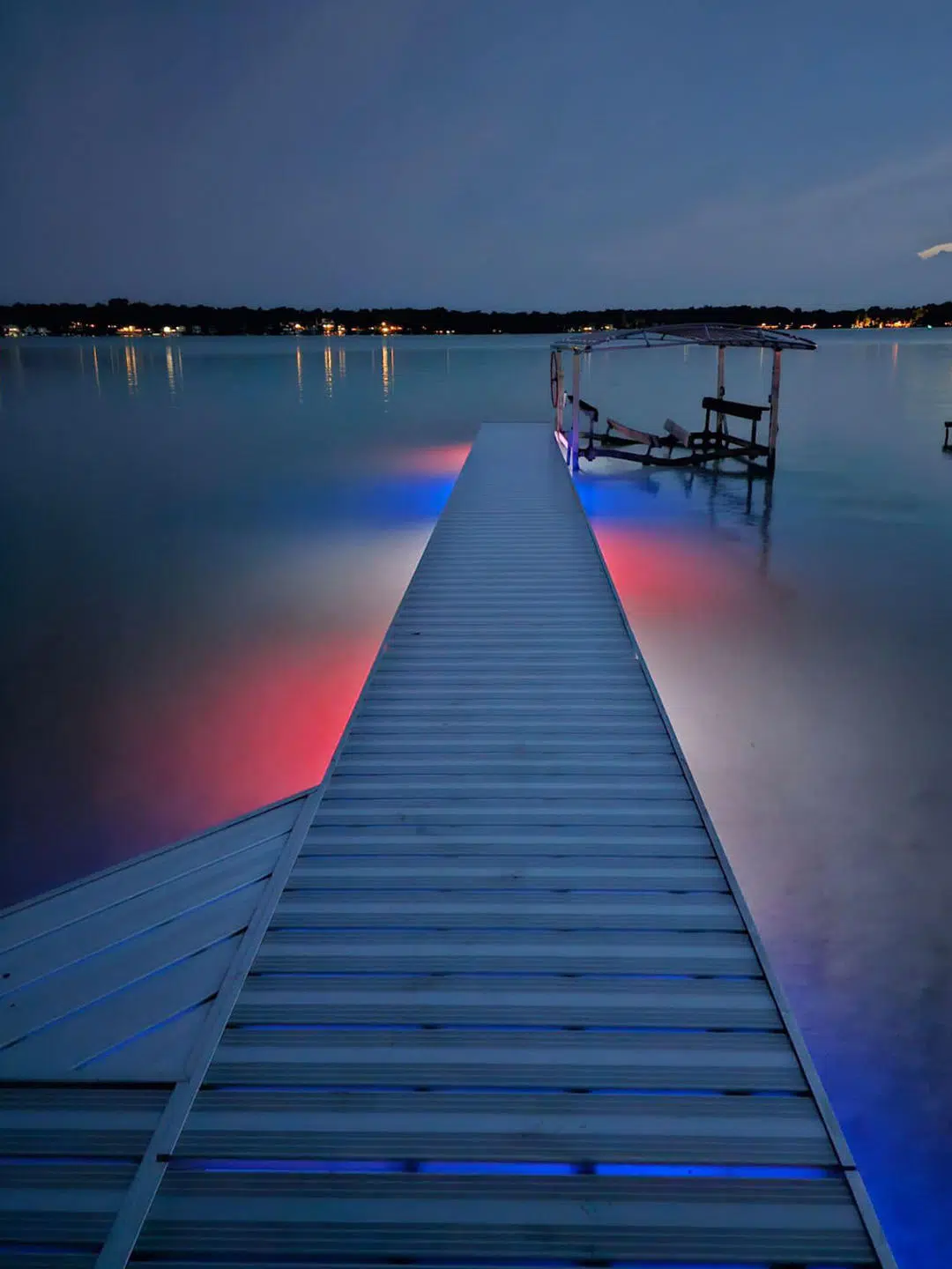 Dock Lighting with Color Reflections at Night
