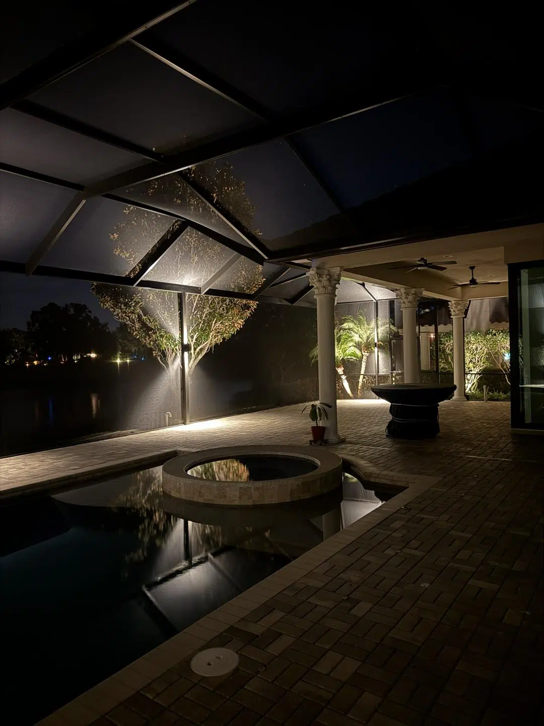 Screened Patio with Soft Lighting